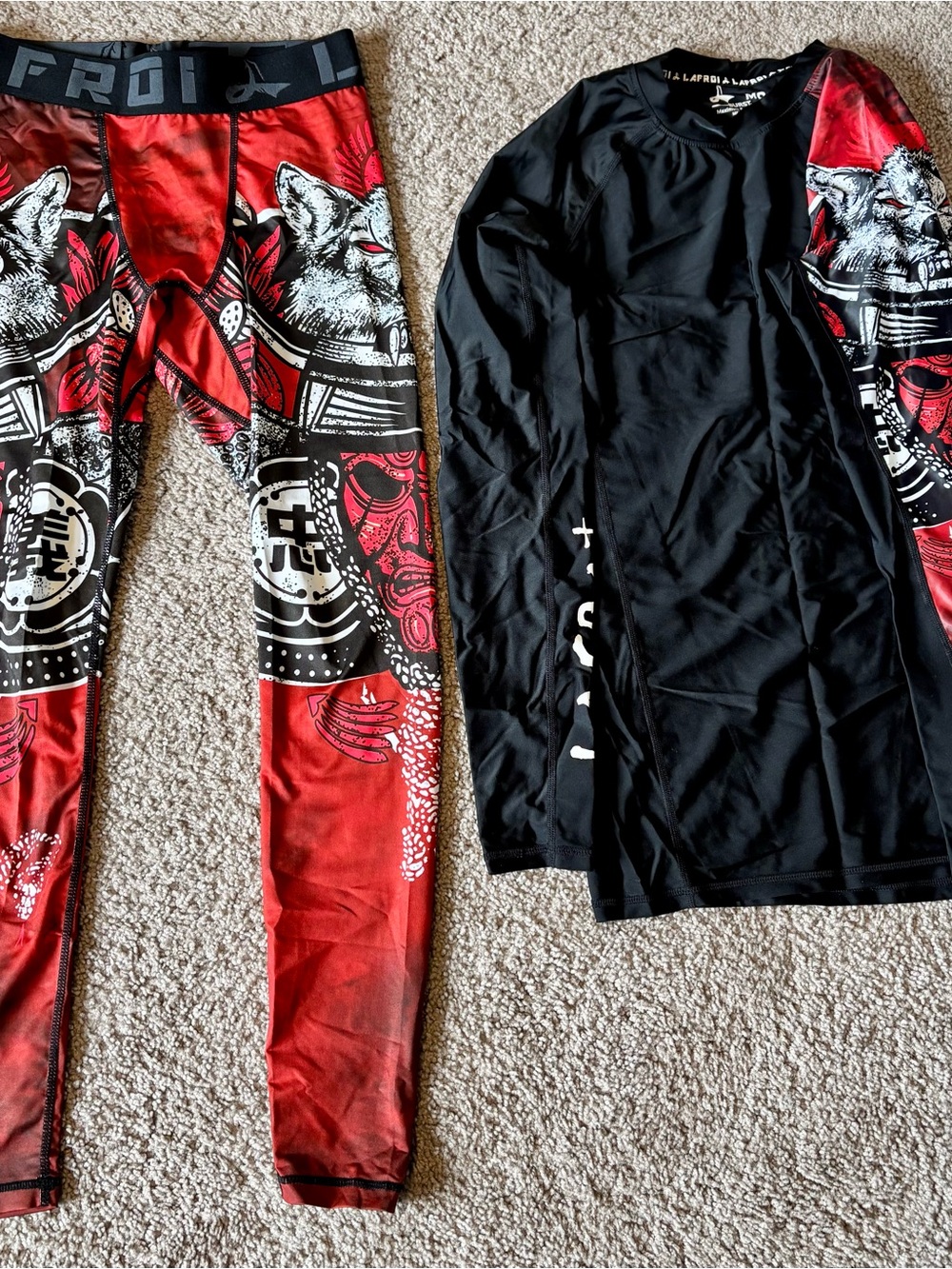 Men's Black and Red Rash Guard Set - Performance Swim Shirt and Pants